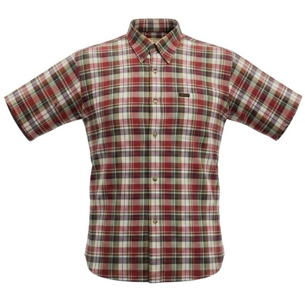 Woolrich Men XL Red Plaid Short Sleeve Button Down Shirt Gorpcore Cabin Outdoors